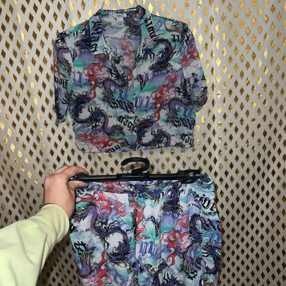 Rue21 Matching pajama set dragon butterfly size L